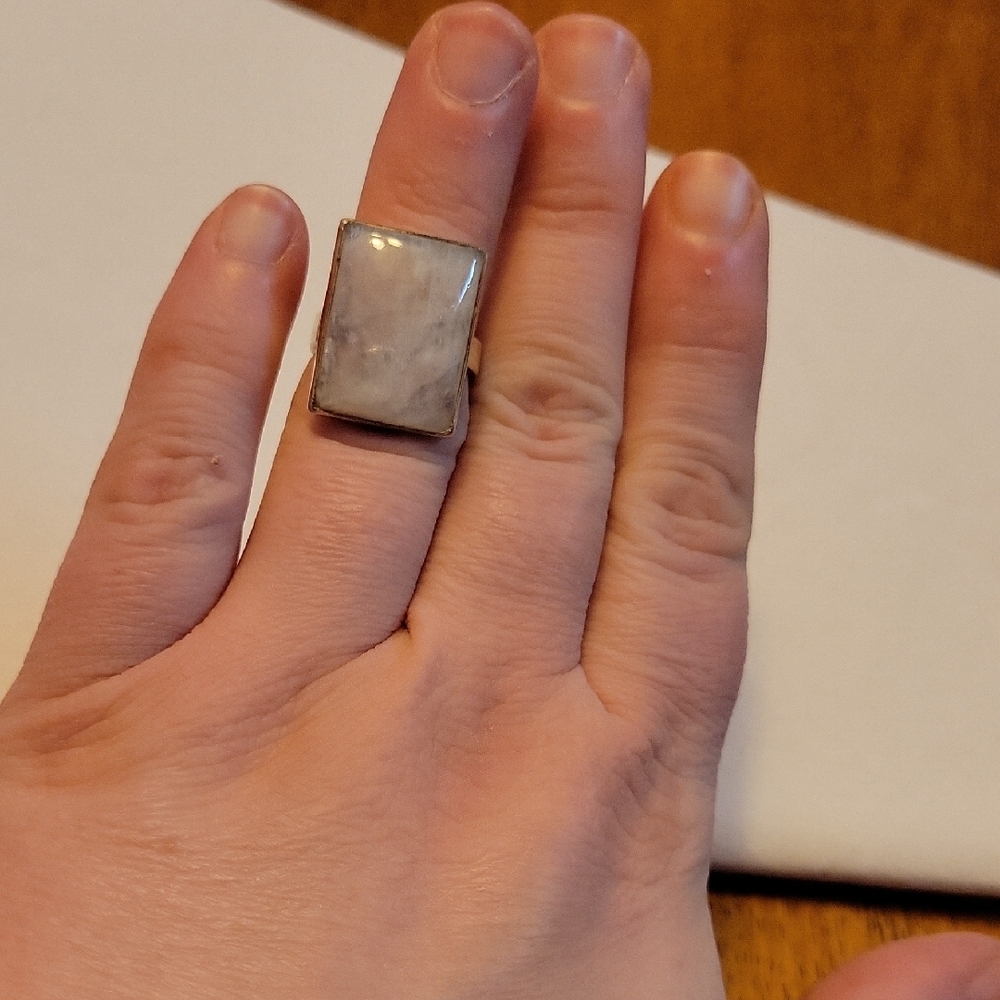 Elegant White Moonstone Rectangular Ring - image 2